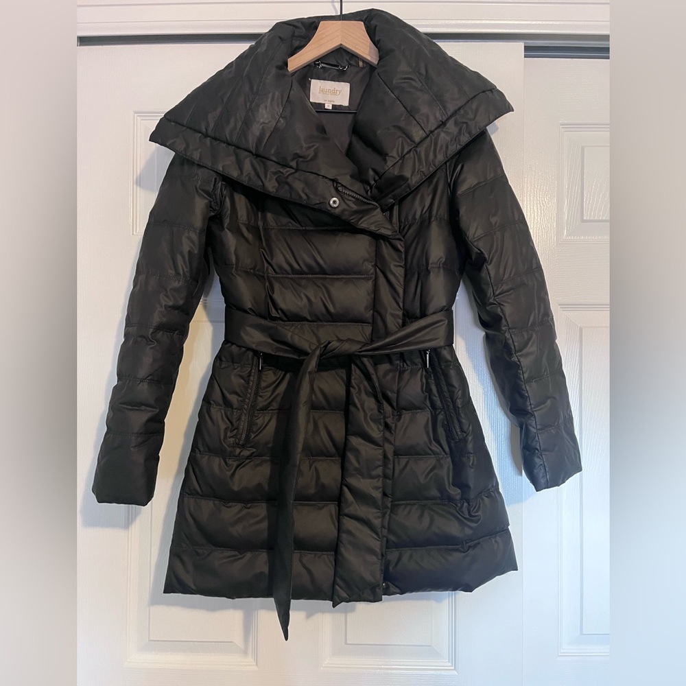 Laundry By Shelli Segal Black Belted Puffer Coat